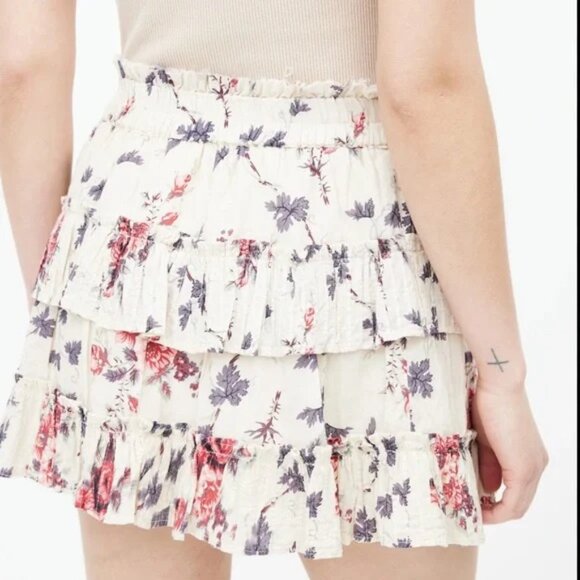 LoveShackFancy Cream & Multi Floral Print Mini Skirt XS - Picture 3 of 4